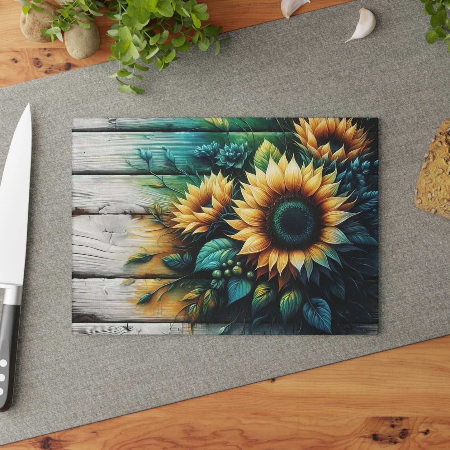 Tabla de cortar de girasol Decoración de cocina rústica Tabla de cocina de vidrio Accesorio de cocina Tabla de cortar duradera Cocina de estilo campestre Girasol