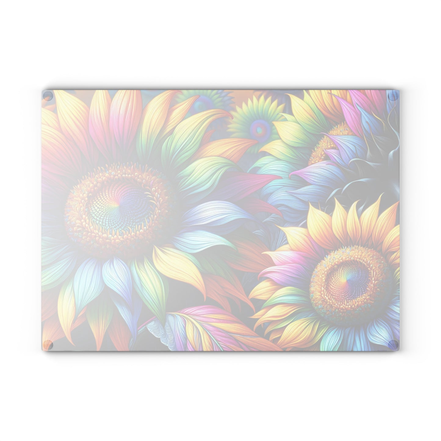 Rainbow Sunflower Glass Cutting Board – Colorful Farmhouse Kitchen Decor