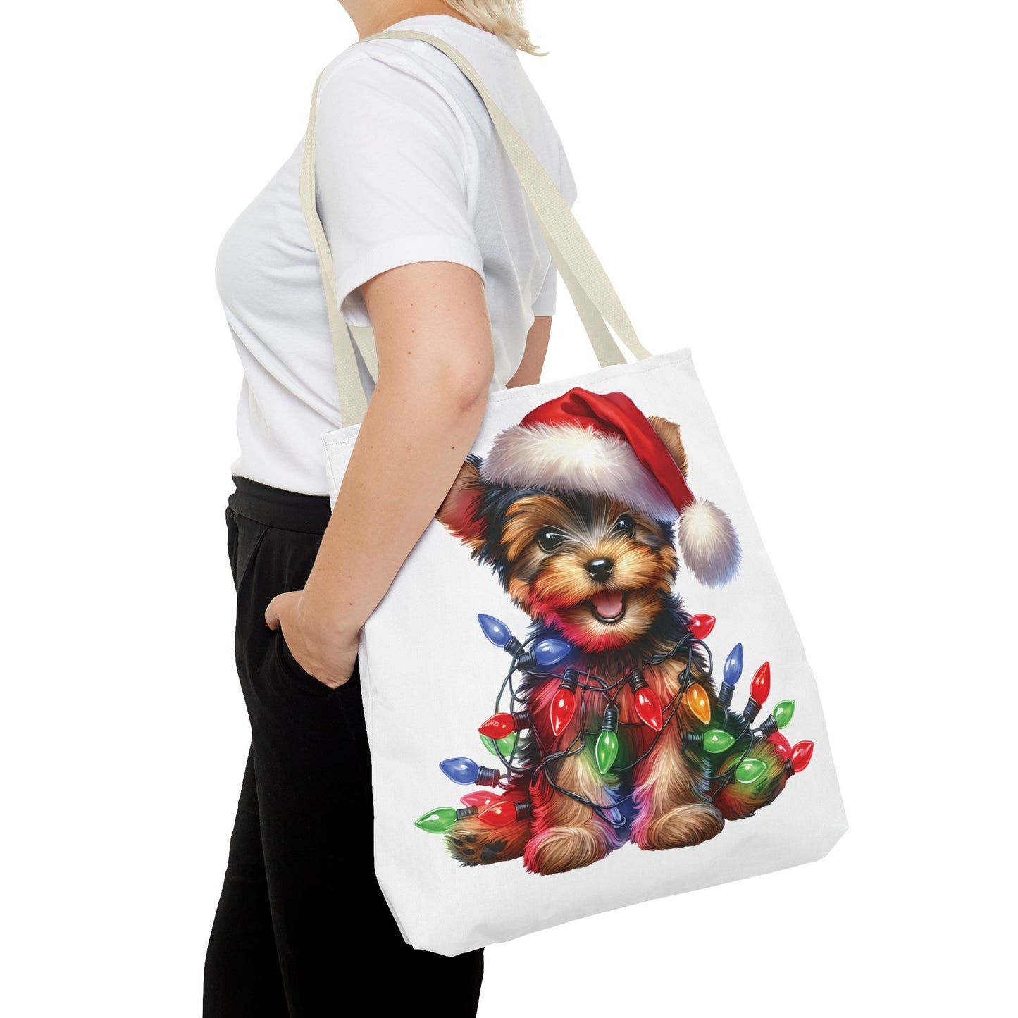 🎄 Yorkie Christmas Lights Tote Bag – Holiday Cheer in Every Carry 🎁
