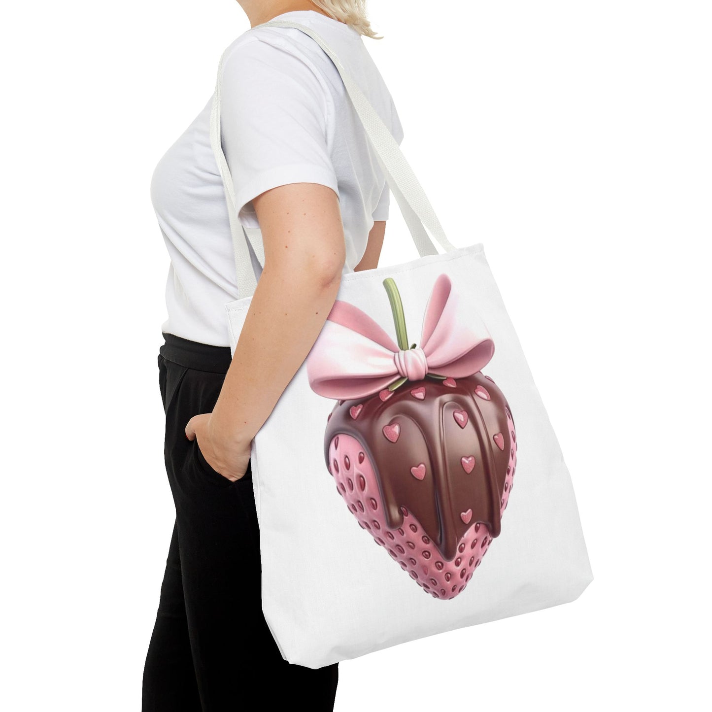 🍓 Chocolate-Dipped Strawberry Tote Bag – Sweet, Romantic & Practical 🍫