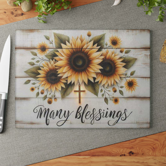 Tabla de cortar de vidrio inspiradora, regalo de Pascua, cruz y flores, ideal para regalar, decoración inspirada en la fe, decoración de cocina, regalos cristianos.