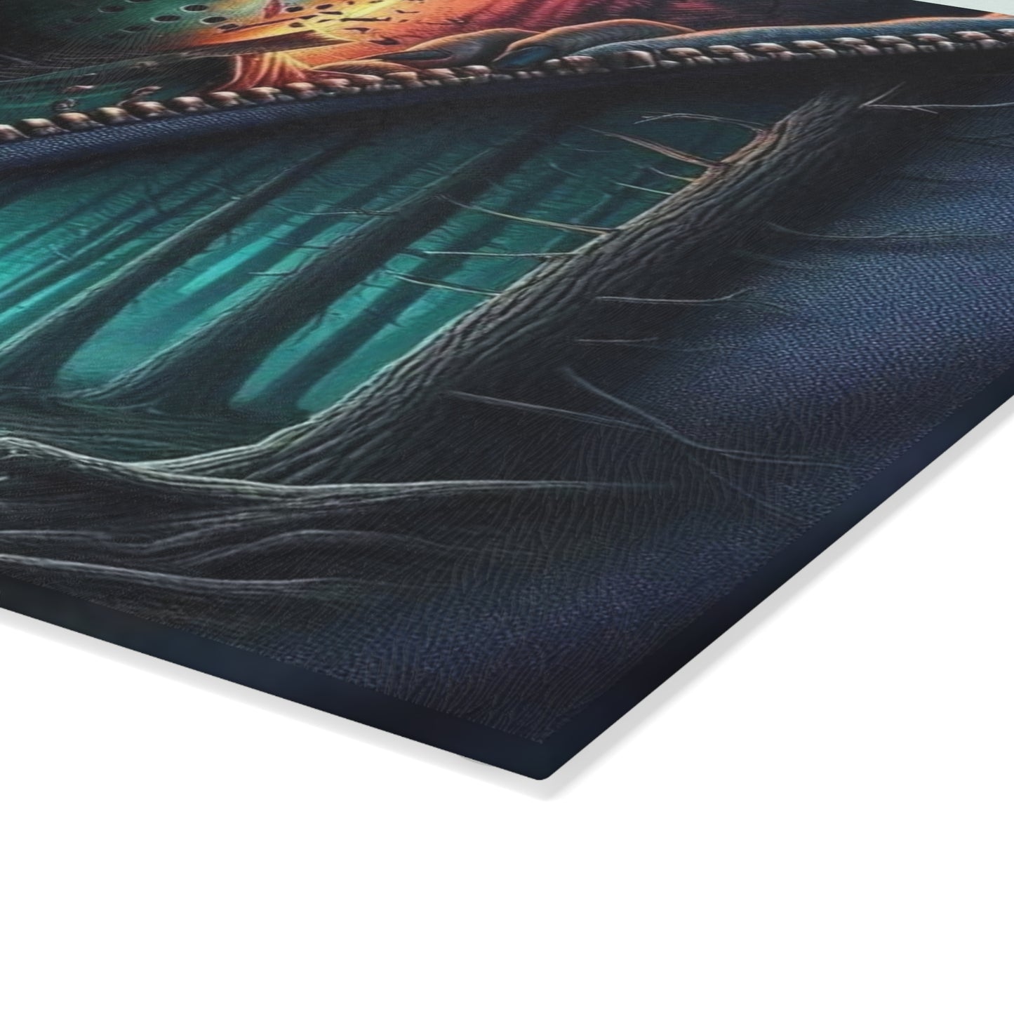 🪓 Masked Forest Horror Cutting Board – Slice Into Style with Creepy Vibes