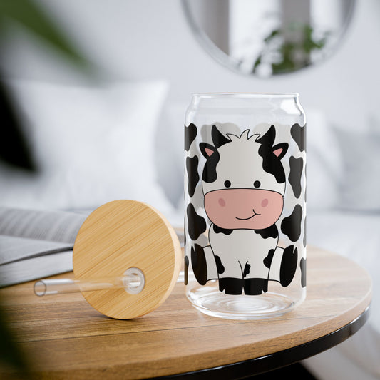 🐮 Moo-velous Cow Print Sipper Glass – Farm Fresh Fun in Every Sip 🥤