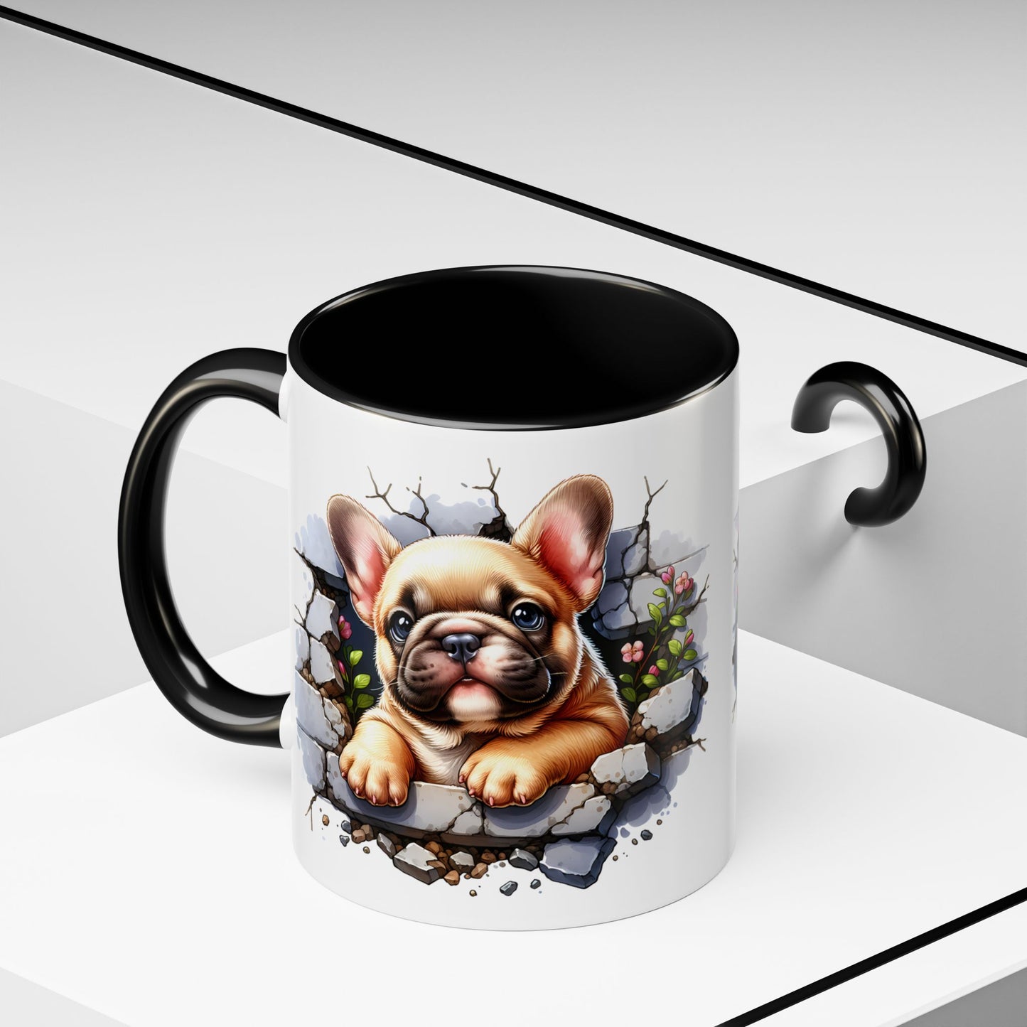 🐾☕ Tan French Bulldog Puppy Accent Mug – Sweet Peek-Through Pup Design ✨