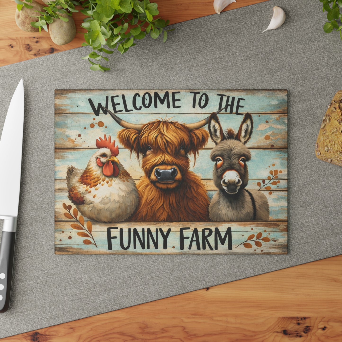 Funny Farm Animal Cutting Board – Rustic Farmhouse Humor for Your Kitchen