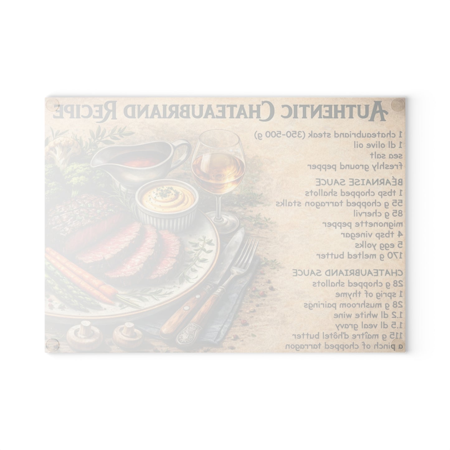 Authentic Chateaubriand Recipe Glass Cutting Board – Classic French Steak Kitchen Art