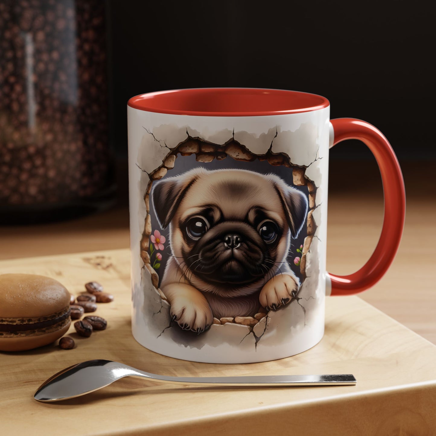 🐾💛 Pug Puppy Accent Mug – Cute Wrinkly Pug Coffee Cup ☕✨