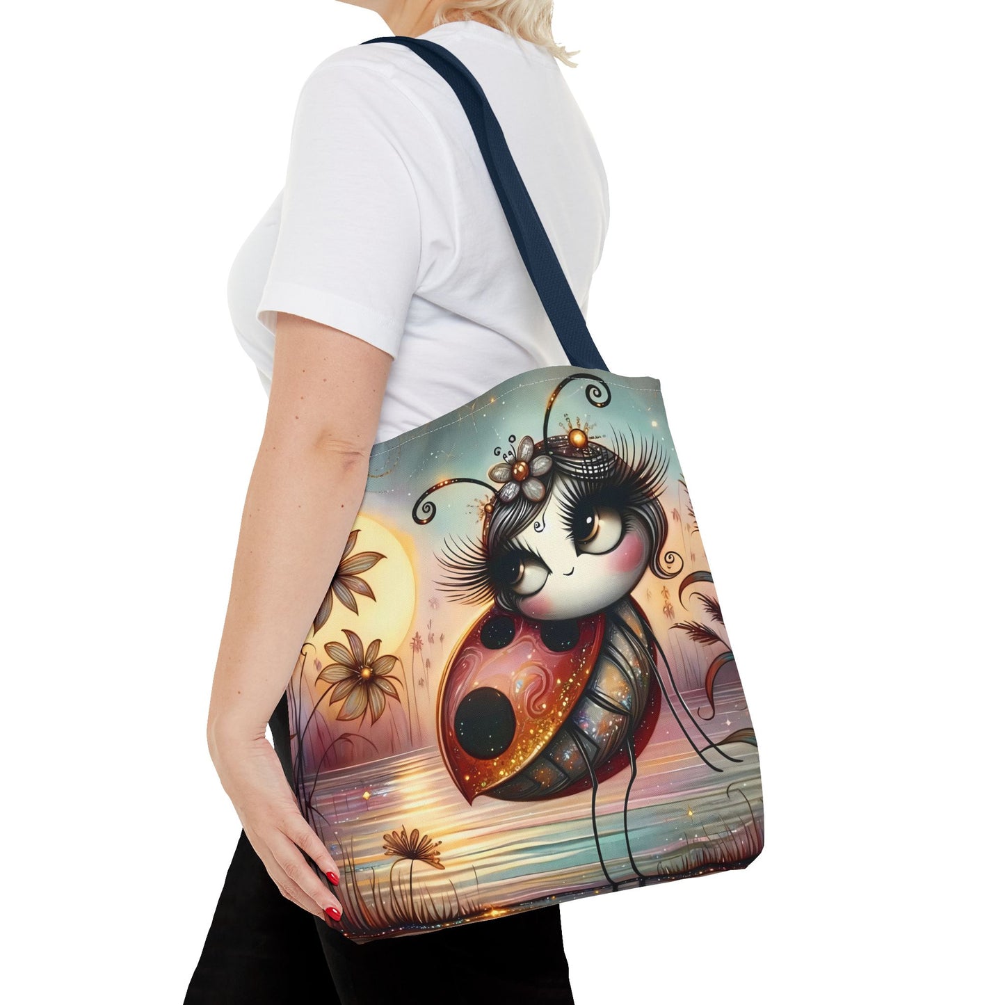 🐞 Mariquita sobre una flor junto al lago – Bolsa de tela inspirada en la naturaleza