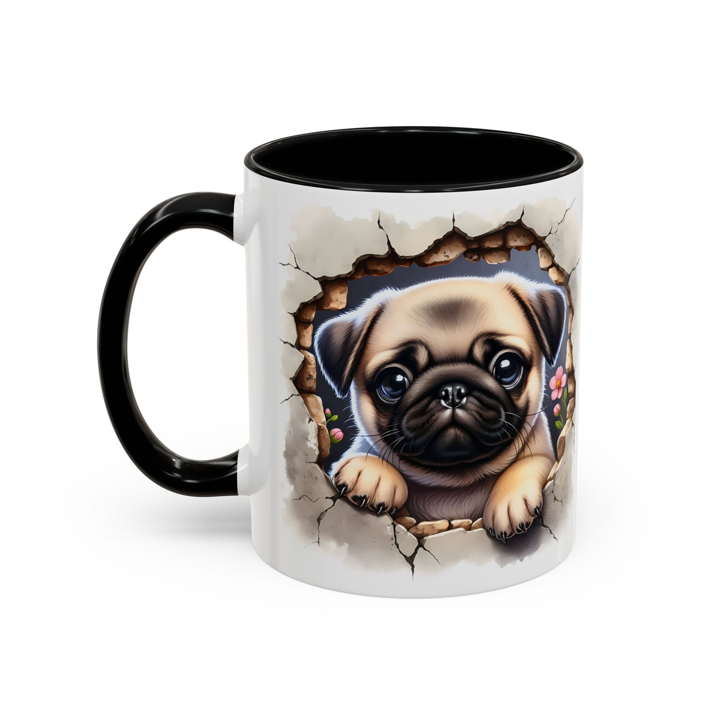 🐾💛 Pug Puppy Accent Mug – Cute Wrinkly Pug Coffee Cup ☕✨