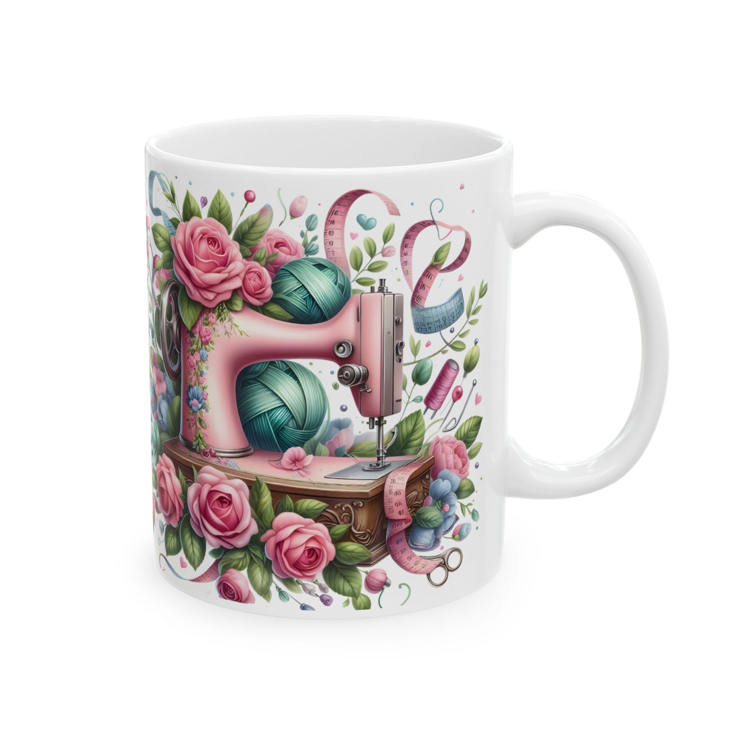 🌸🧵 Floral Sewing Machine Mug – Personalized Coffee Cup for Quilters & Crafters ✨☕