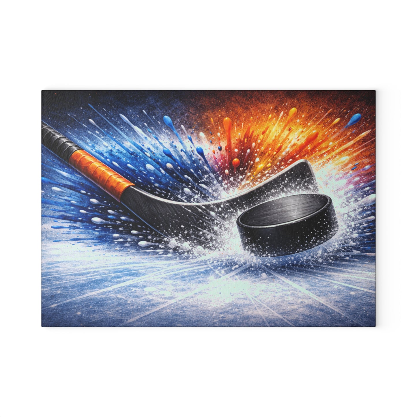 Hockey Stick and Puck Glass Cutting Board – Color Splash Ice Hockey Sports Artwork