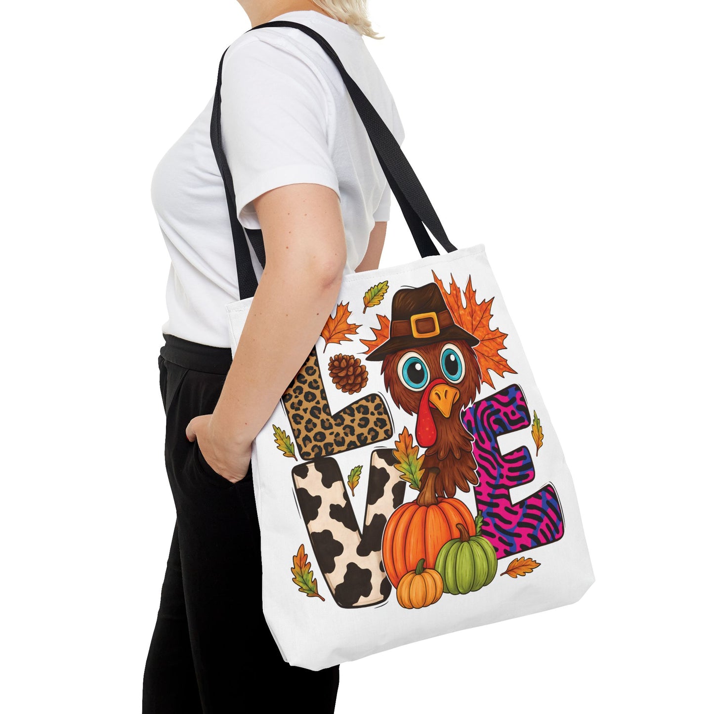 🦃 LOVE Turkey Tote Bag – Wild Prints, Big Eyes & Thanksgiving Fun 🎨