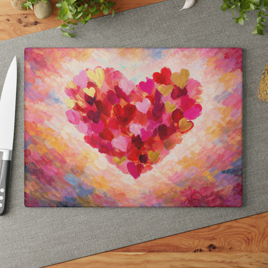Abstract Heart Art Glass Cutting Board – Colorful Painted Love Kitchen Decor