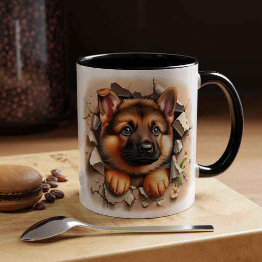 🐾☕ German Shepherd Puppy Peek Accent Mug – Loyal Pup Lover Gift ✨🖤