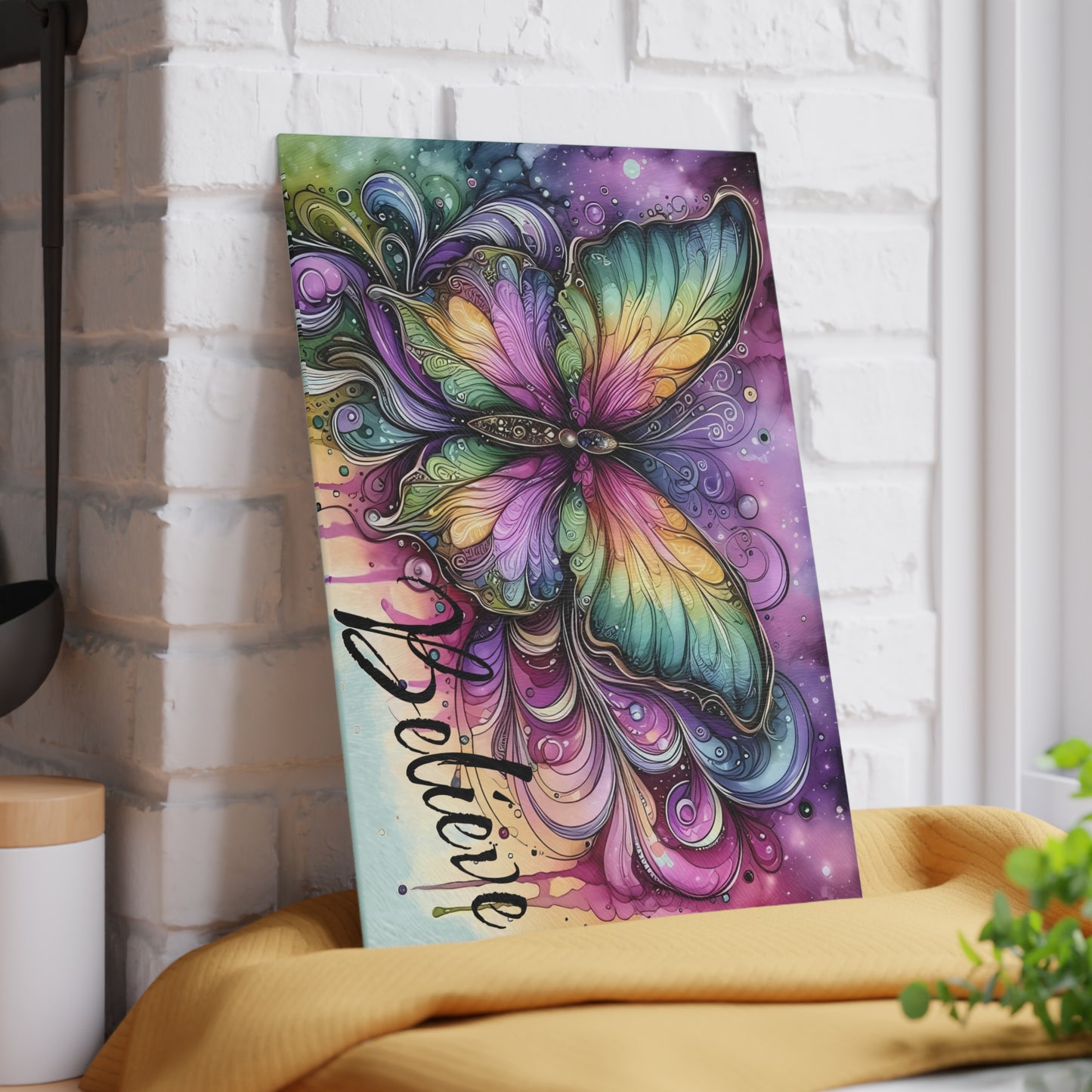 Tabla de cortar de vidrio templado "Believe" Butterfly