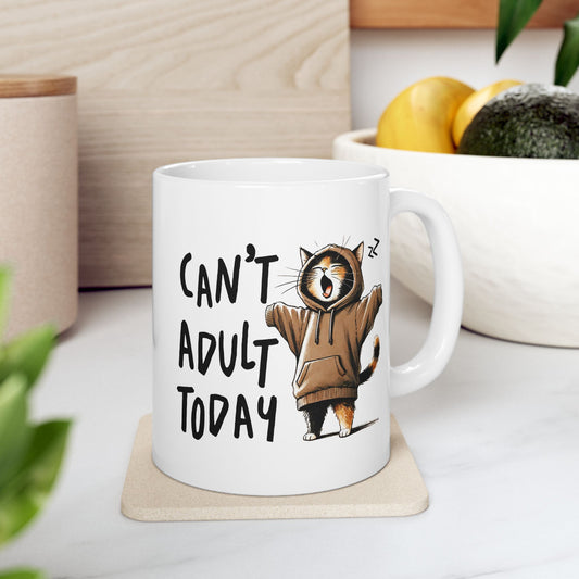 😸 Hoy no puedo ser adulto: divertida taza de café con capucha de gato para amantes de los gatos 🐾