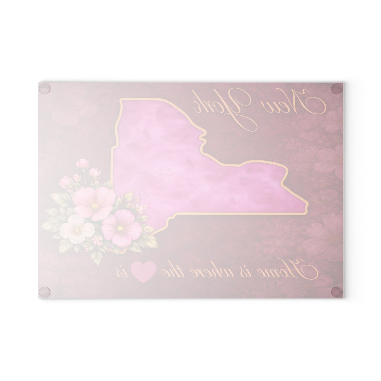 New York State Home is Where the Heart Is Glass Cutting Board – Floral State Pride Kitchen Decor