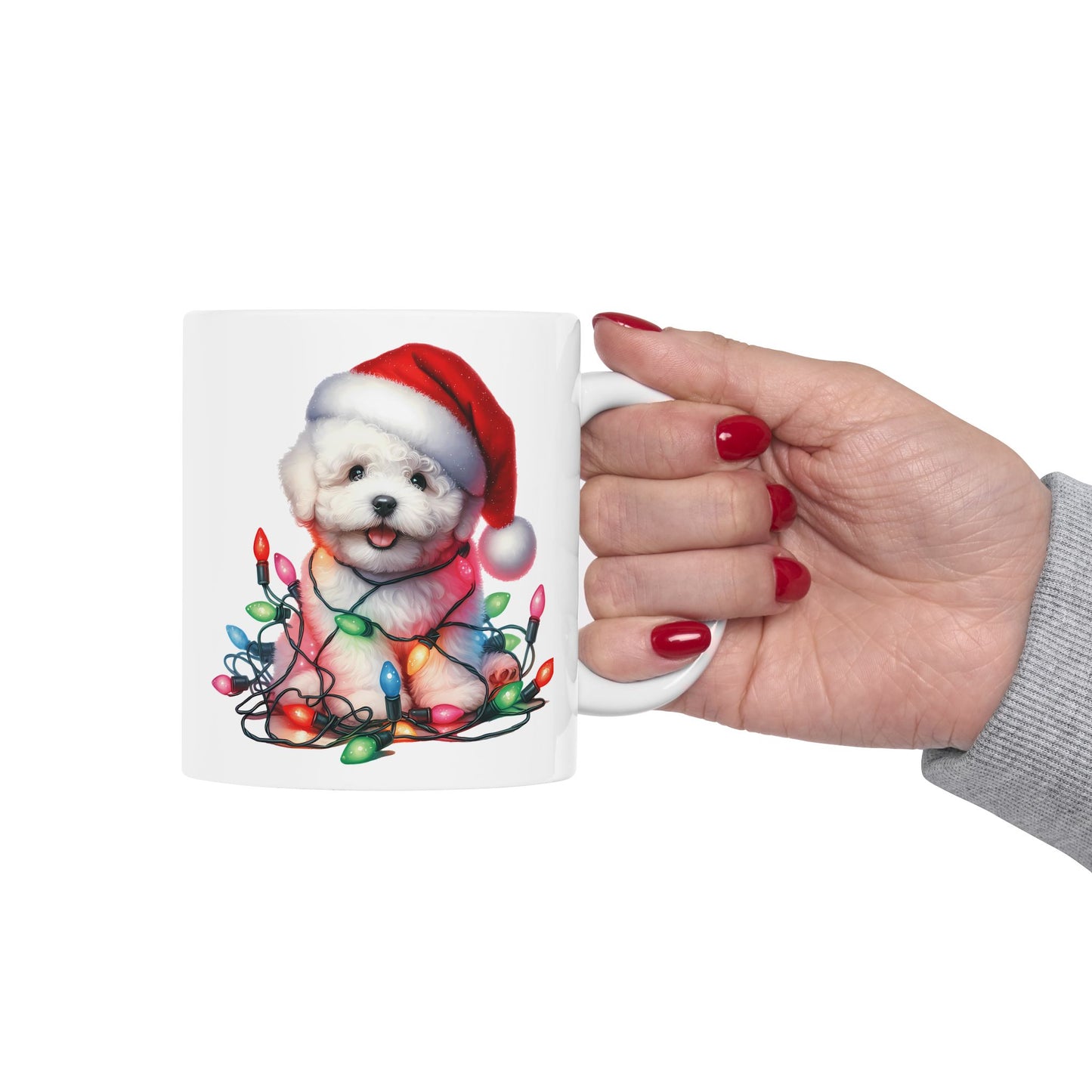 🎄 Bichon Frise Christmas Lights Mug – Holiday Cheer with a Fluffy Twist ☕