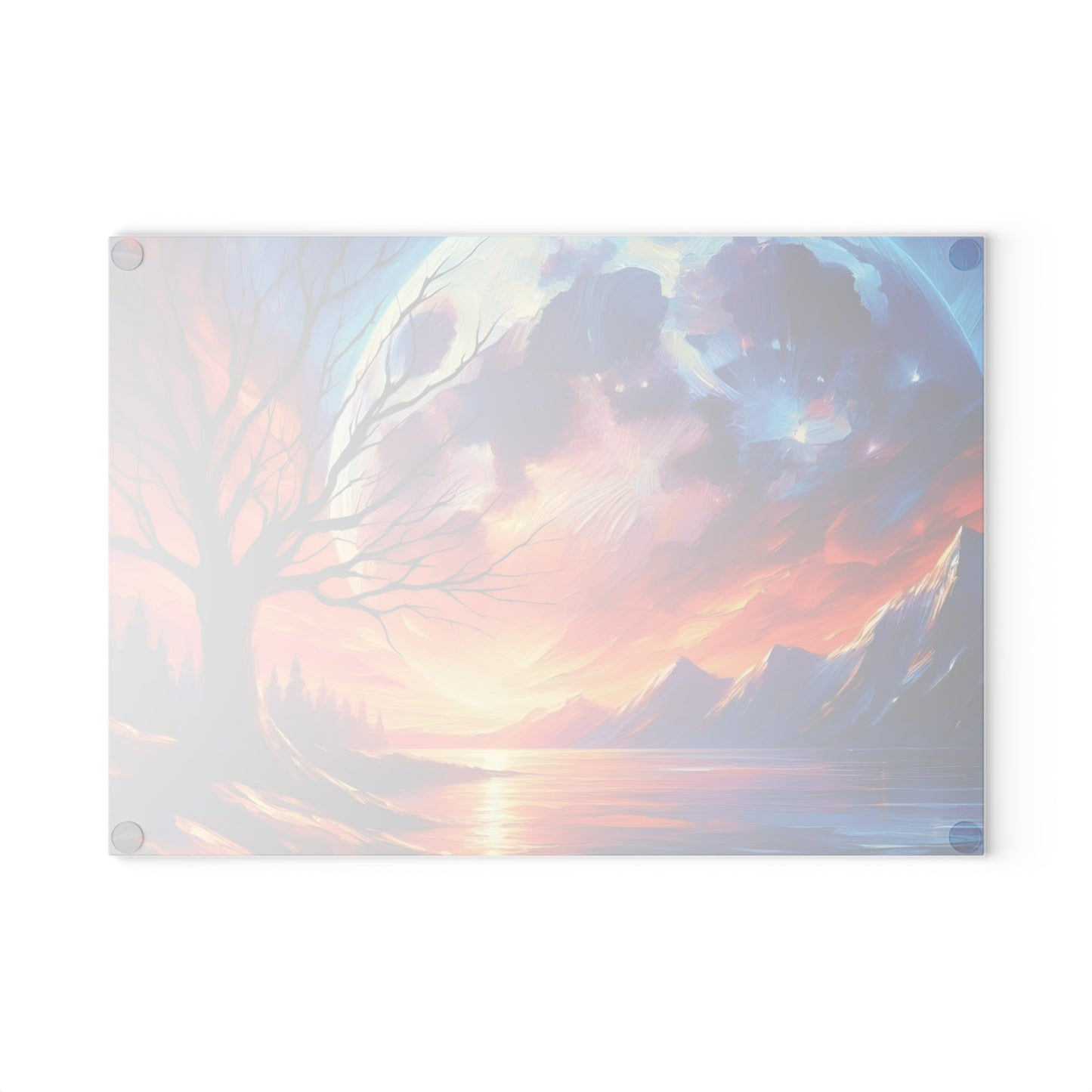 🌙🔥 Celestial Sunset Glow Cutting Board – Vibrant Sky & Tree Reflection Art 🔥🌙