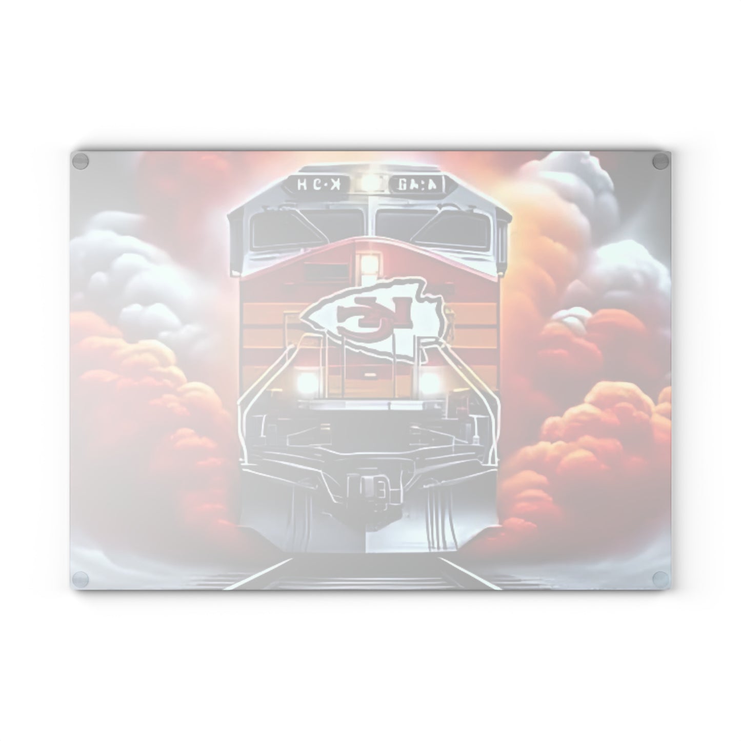 Red & Gold Express Glass Cutting Board – Bold Train Art Kitchen Display