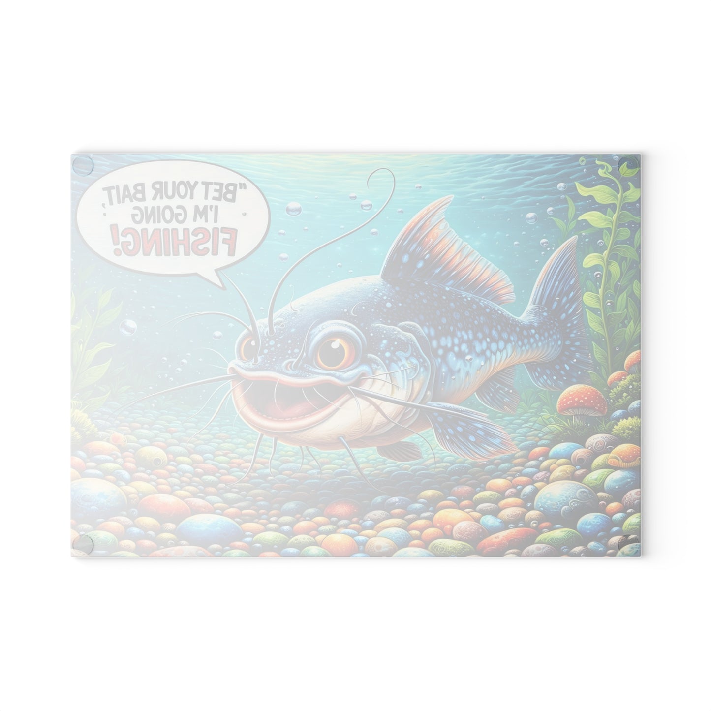 Bet Your Bait I’m Going Fishing Glass Cutting Board – Funny Fishing Kitchen Art with Colorful Catfish Design