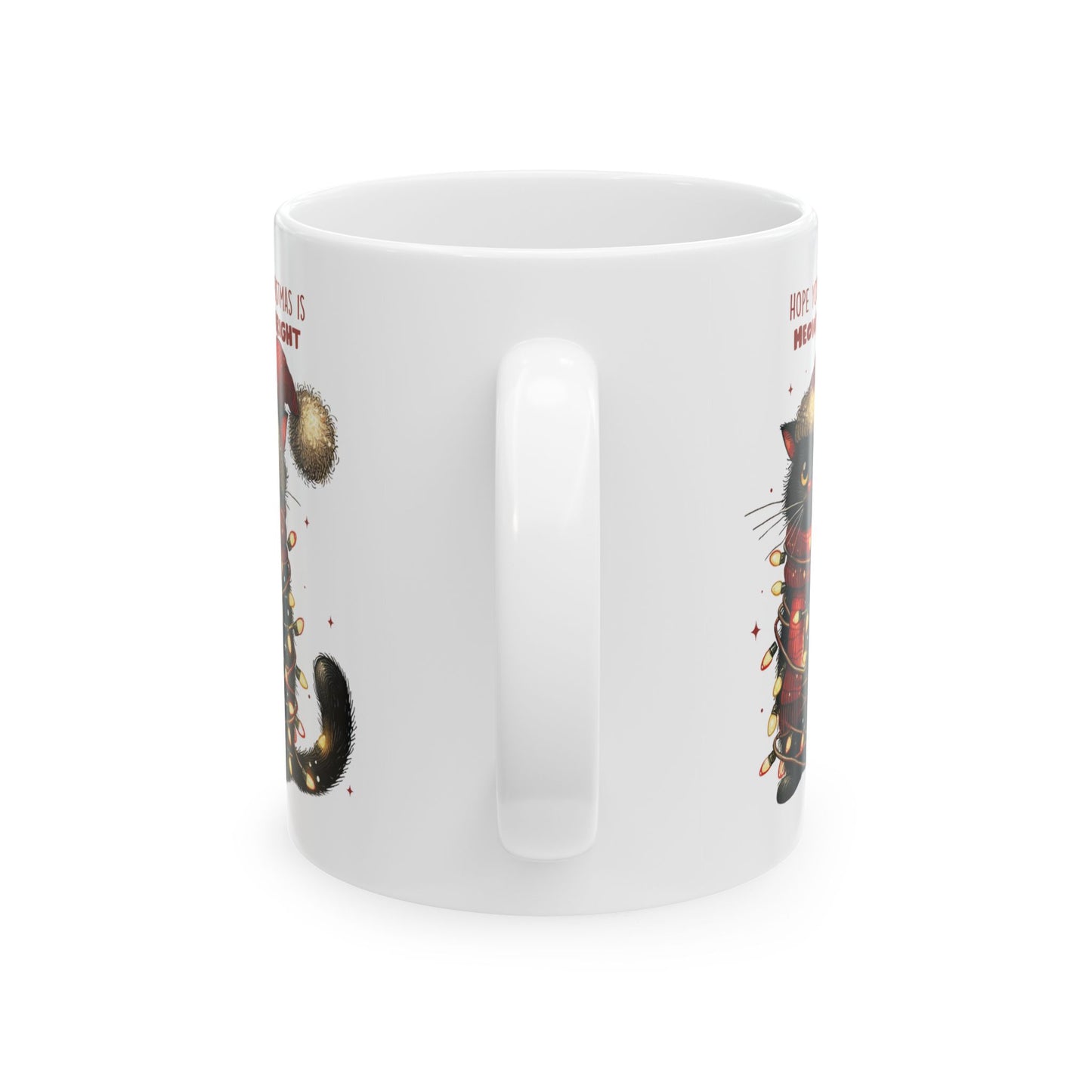 🐾🎄 Meowy & Bright Cat Christmas Mug – Festive Black Cat with Lights & Sass 🎅✨