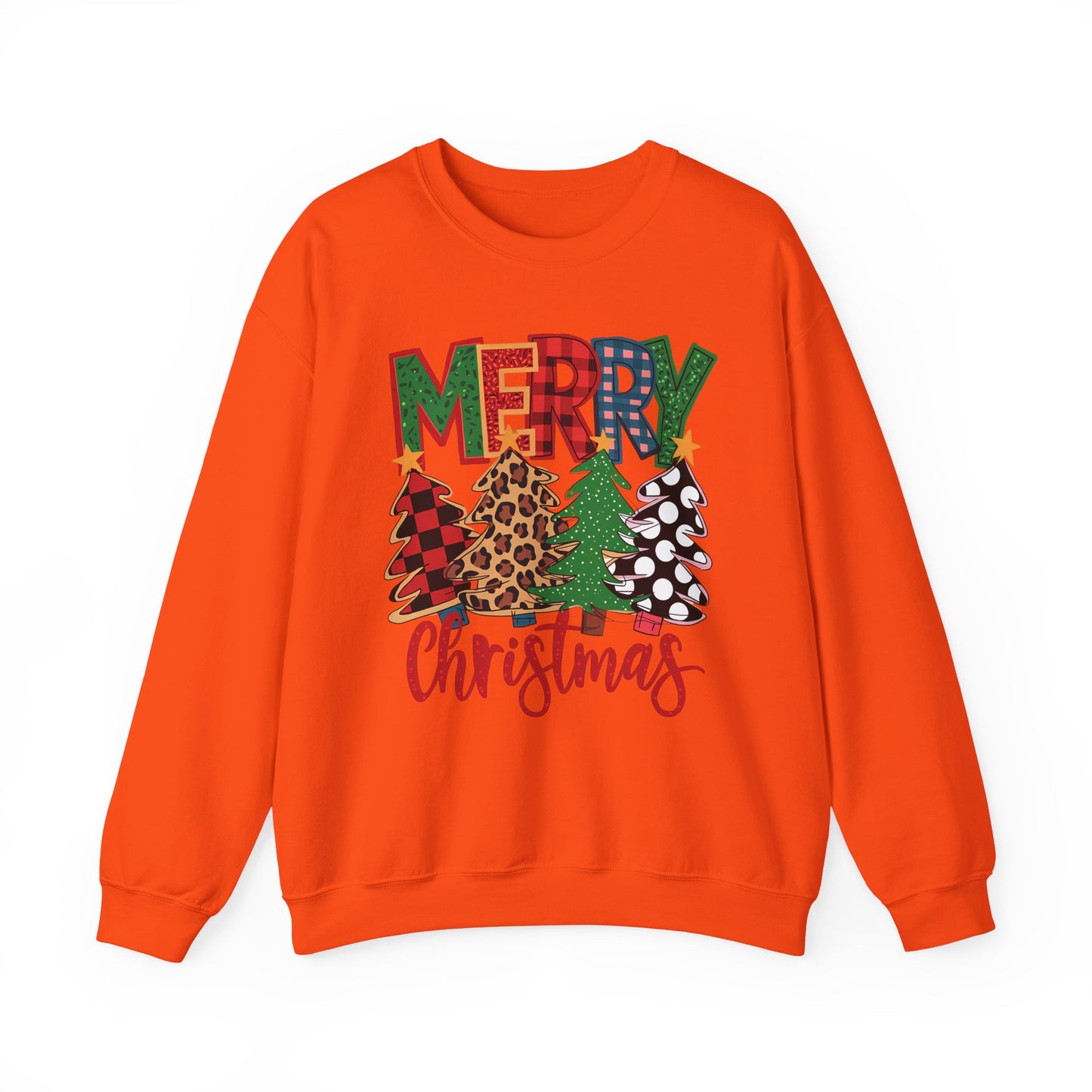 🎄✨ Merry Christmas Trees Sweatshirt – Bold Patterns & Festive Cheer