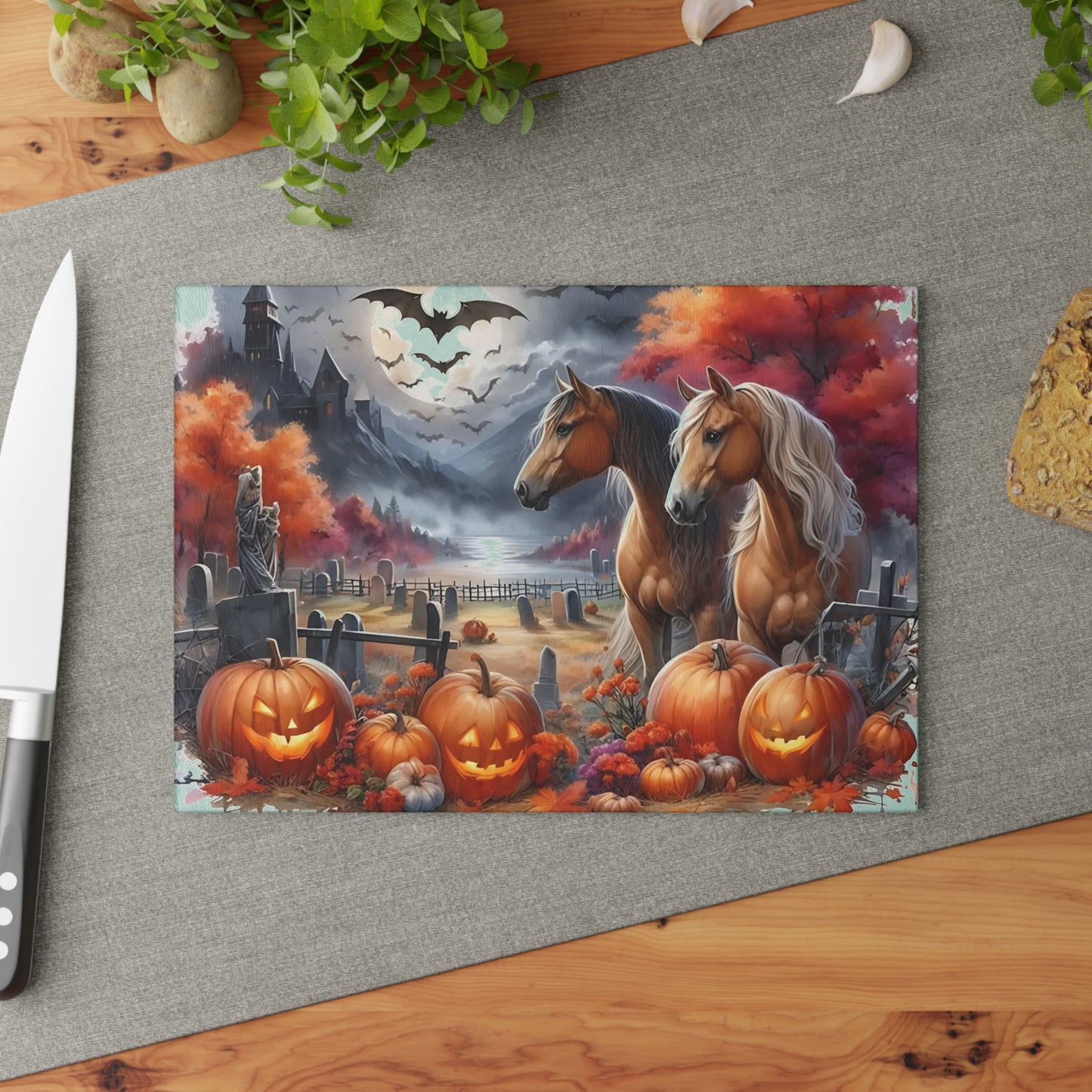 🎃 Haunted Harvest Horses Cutting Board – Spooky Elegance for Fall Entertaining
