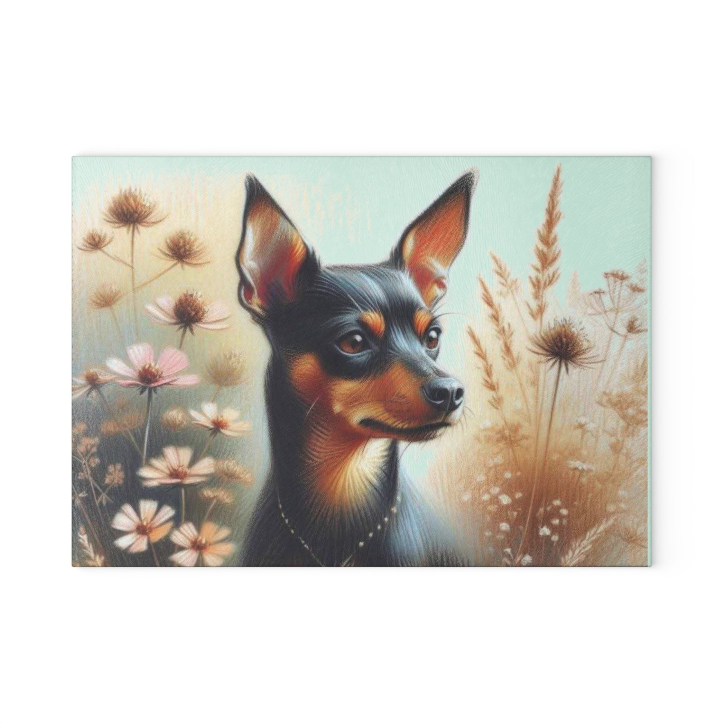 🐾 Miniature Pinscher & Meadow Blooms Cutting Board – Sophisticated Charm for Your Kitchen 🌸