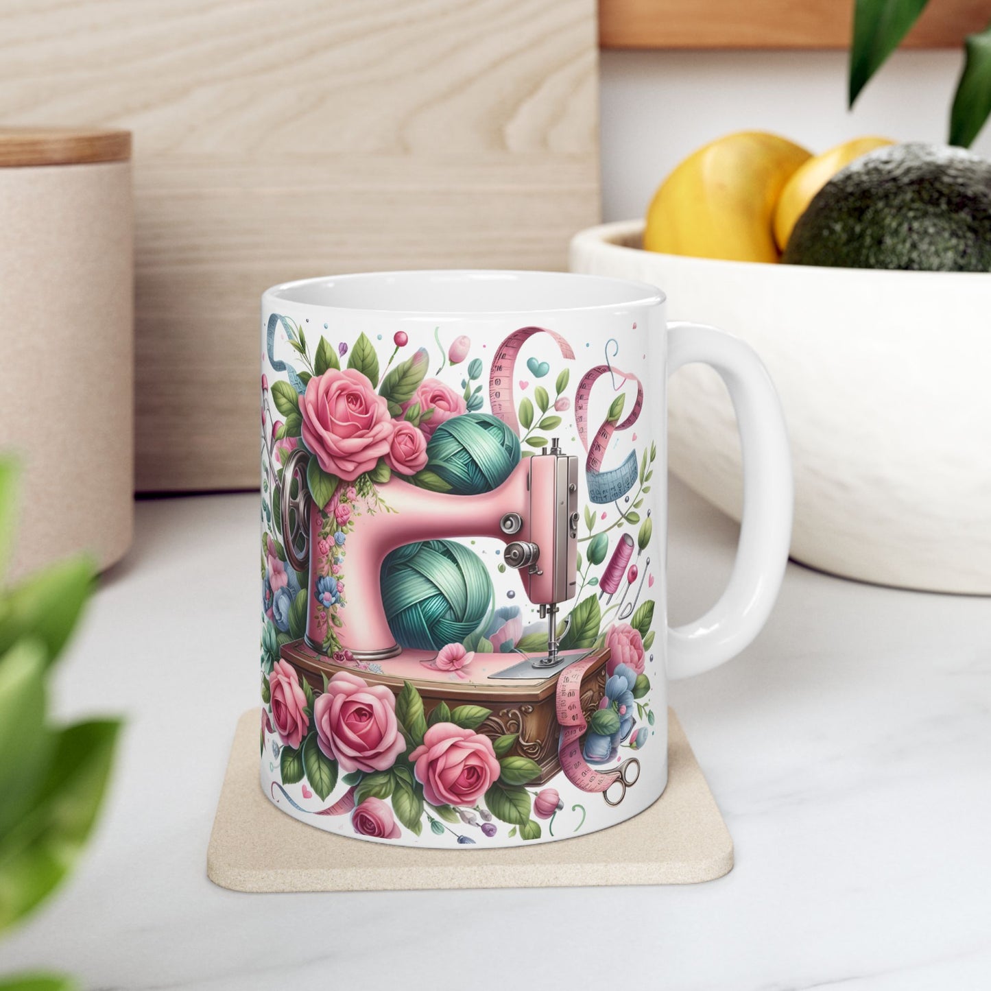 🌸🧵 Floral Sewing Machine Mug – Personalized Coffee Cup for Quilters & Crafters ✨☕