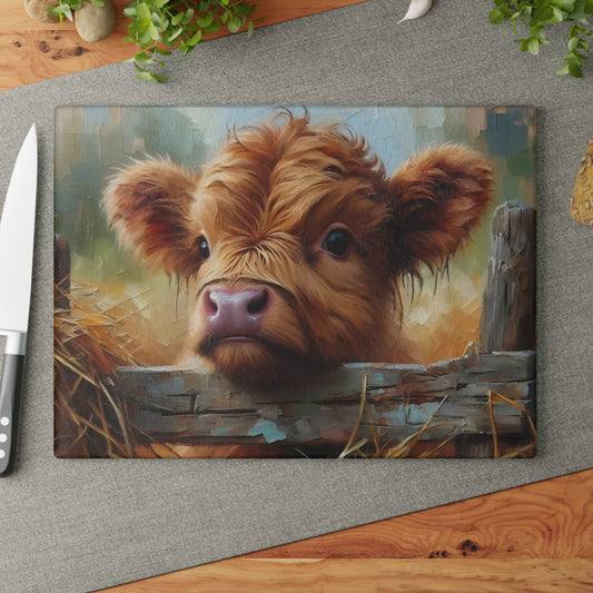 Highland Cow Glass Cutting Board – Rustic Farmhouse Kitchen Decor
