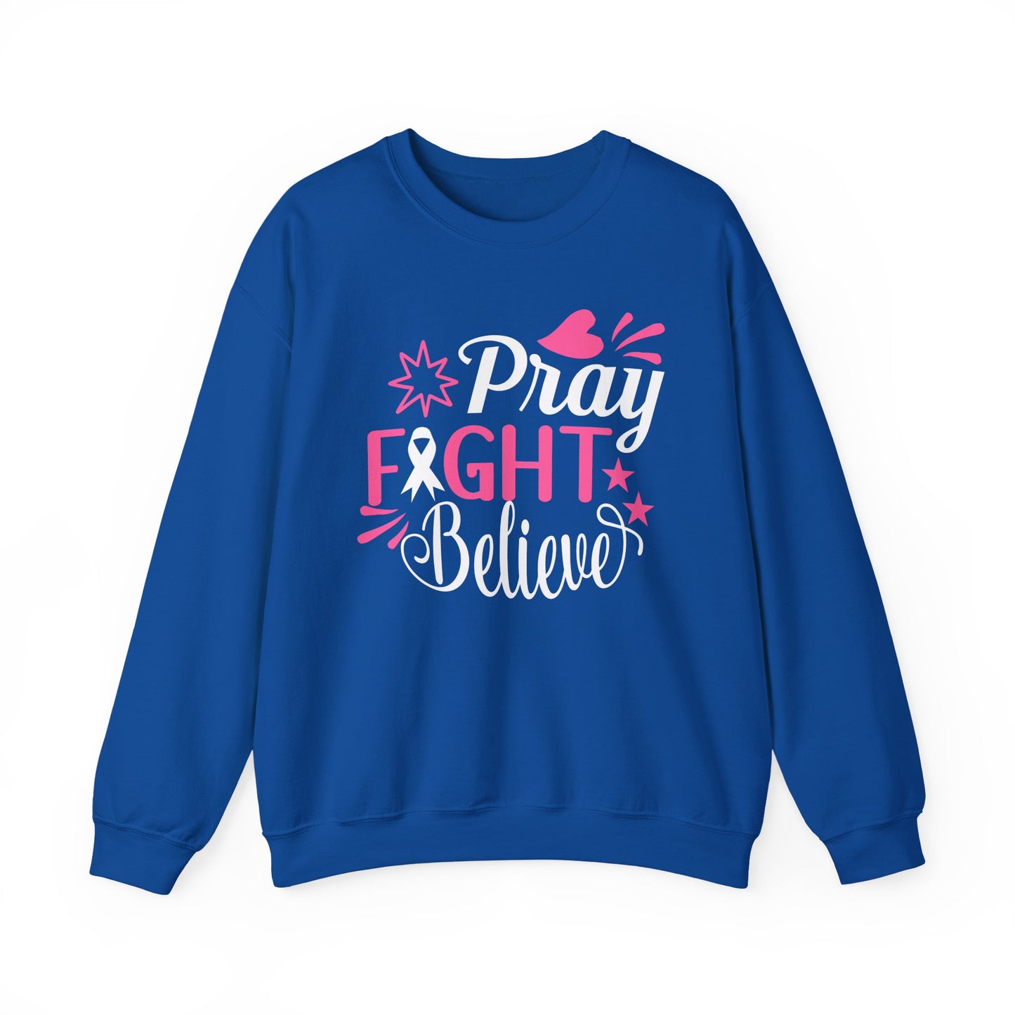 🙏🎀 Pray Fight Believe Sweatshirt – Breast Cancer Awareness & Faith Crewneck