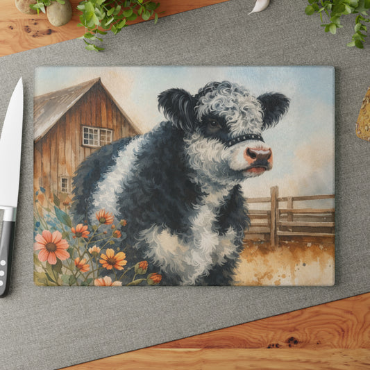 Oreo Cow Glass Cutting Board – Rustic Farmhouse Kitchen Deco
