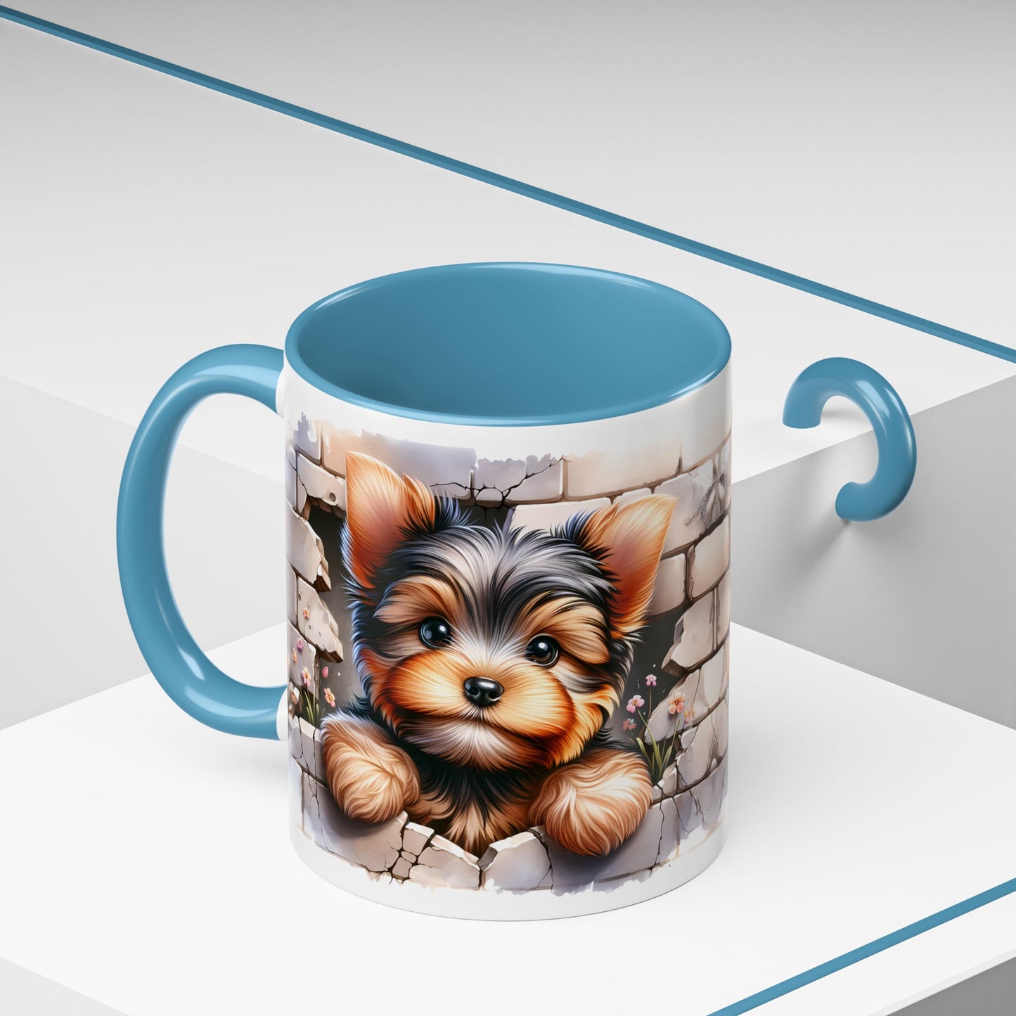 🎀🐶 Yorkie Puppy Accent Mug – Cute Peek-Through Dog Design for Animal Lovers ☕💖
