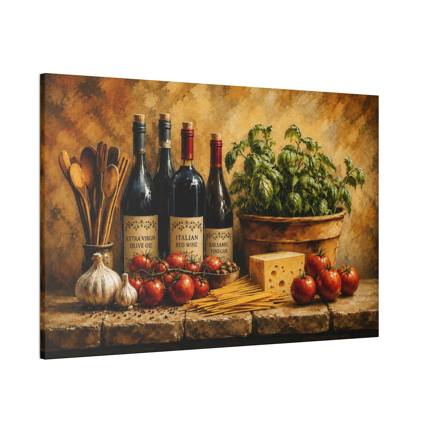 Rustic Italian Kitchen Stretched Canvas Wall Art – Tuscan Kitchen Decor – Italian Food & Wine Canvas