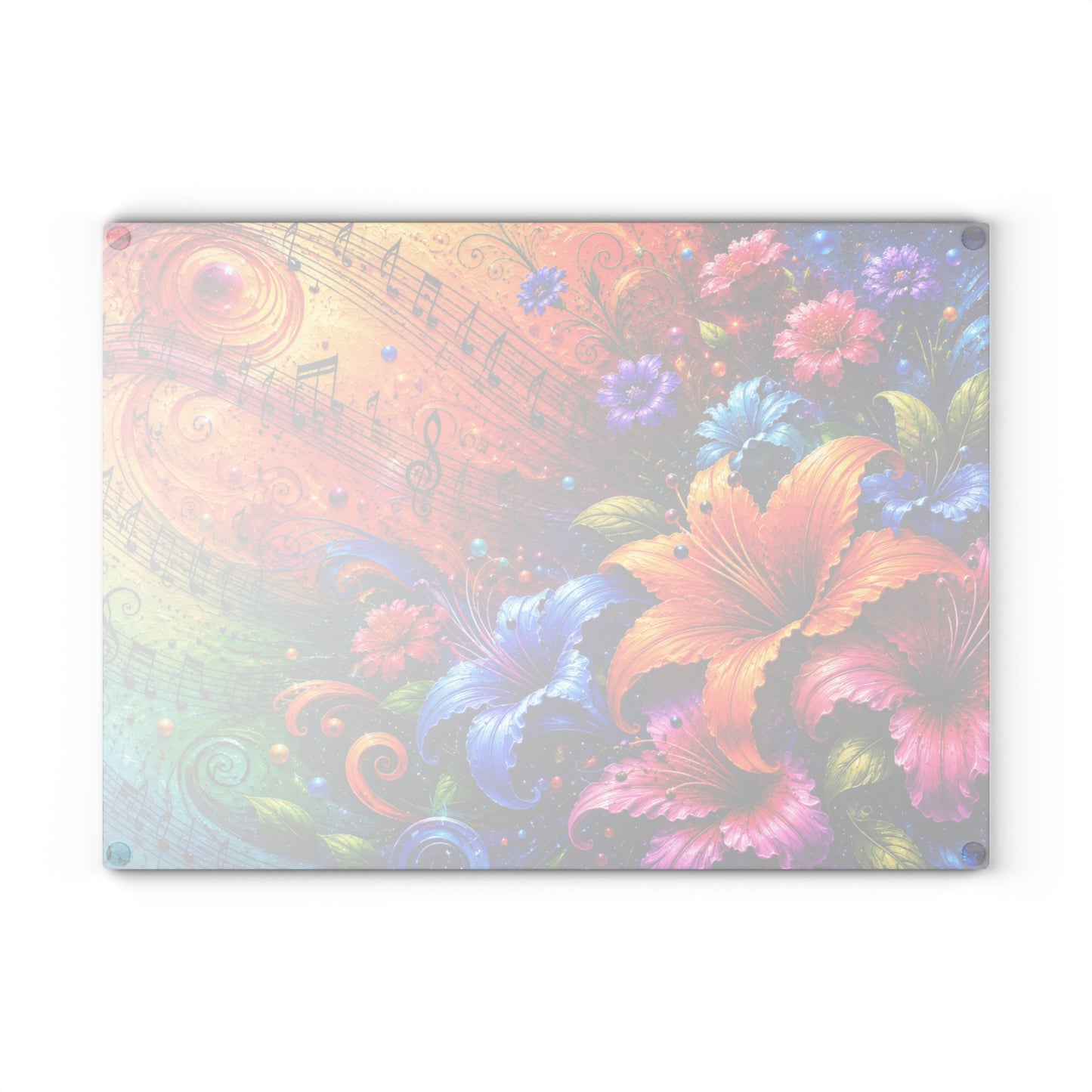 Floral Music Notes Glass Cutting Board
