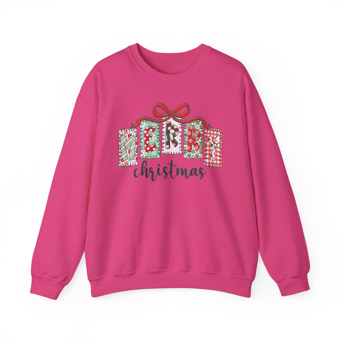 🎀✨ Merry Christmas Sweatshirt – Cozy Patchwork Holiday Crewneck