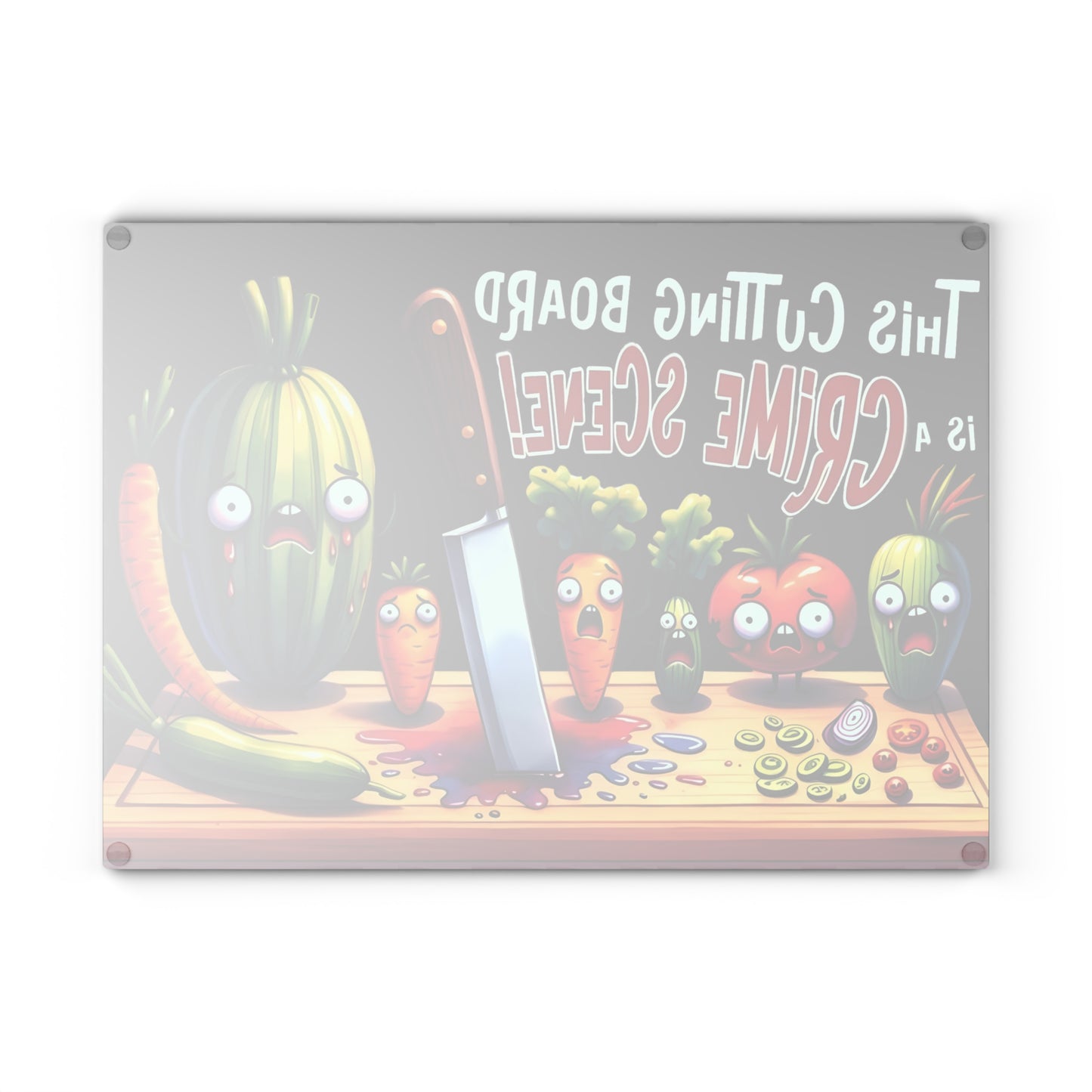 Tabla de cortar de vidrio para escena del crimen en la cocina: ¡Vegetales gritones y estilo asesino!