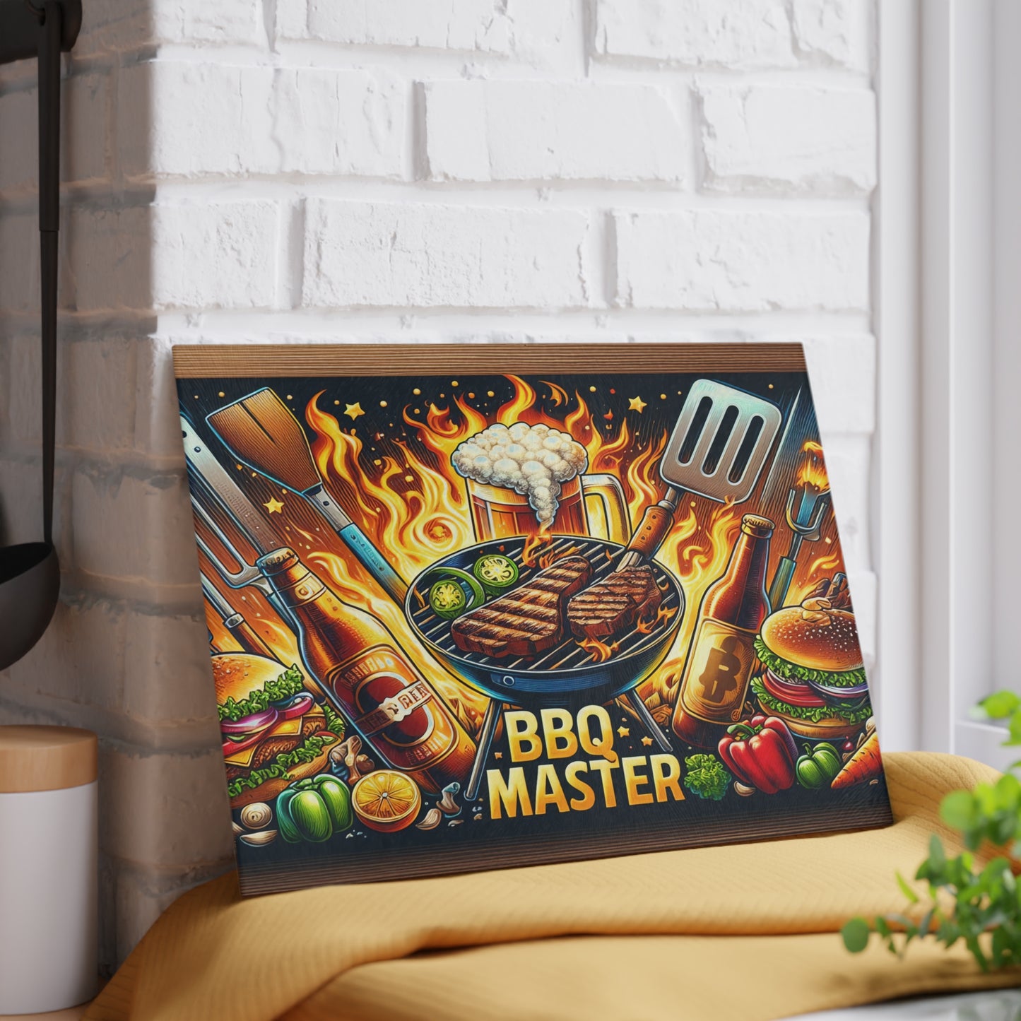 🔥🥩 BBQ Master Cutting Board – Bold Grill Lover’s Kitchen Décor with Flames & Flavor 🍔🍺