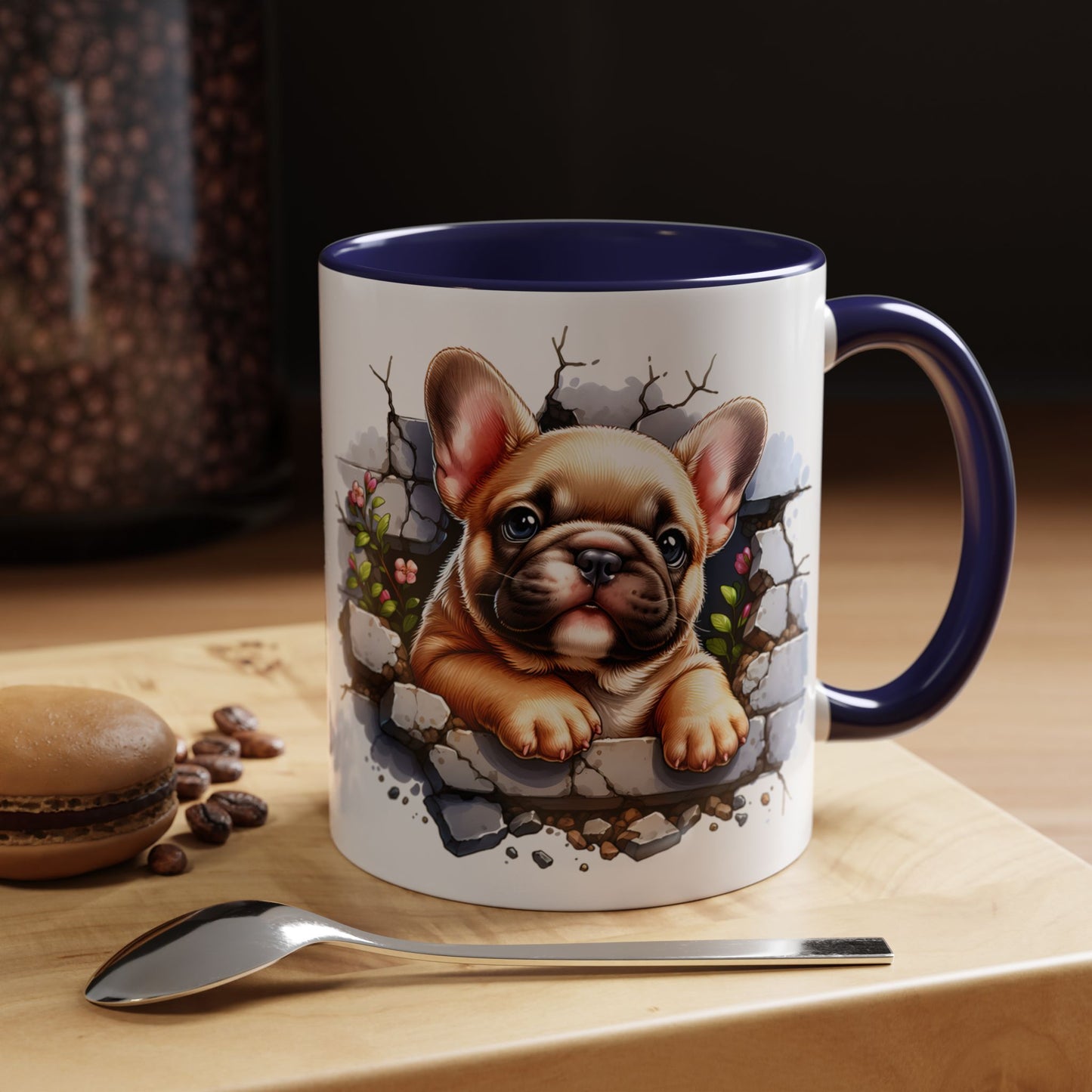 🐾☕ Tan French Bulldog Puppy Accent Mug – Sweet Peek-Through Pup Design ✨