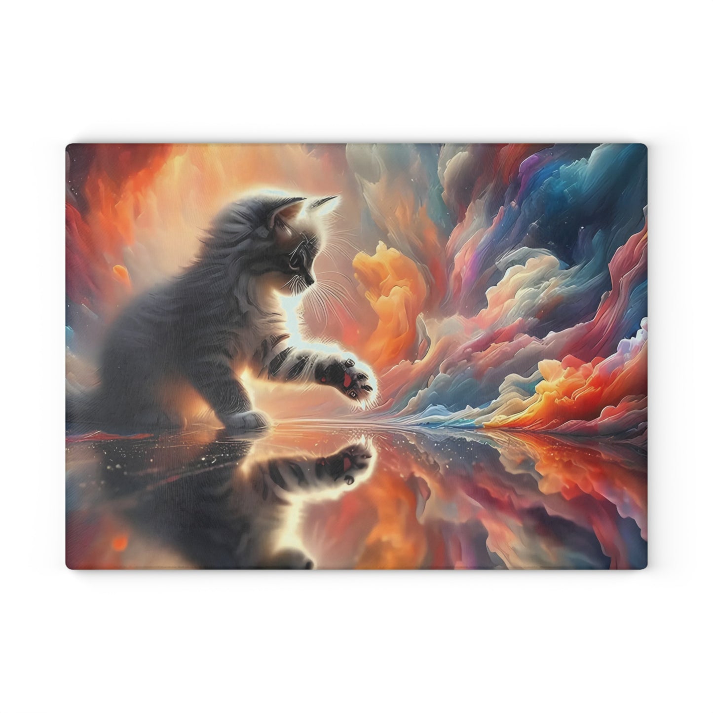 Tabla de cortar con diseño de gatito celestial: decoración de cocina con un toque de fantasía galáctica