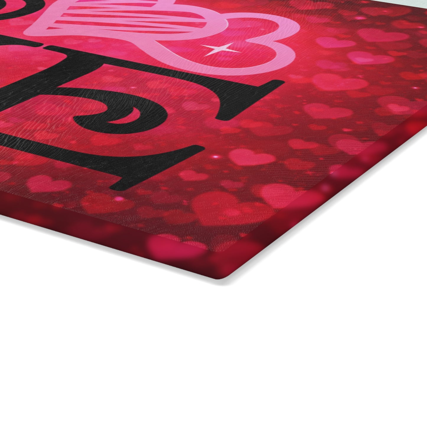 LOVE Heart Typography Glass Cutting Board – Romantic Red Heart Design for Meaningful Home Decor
