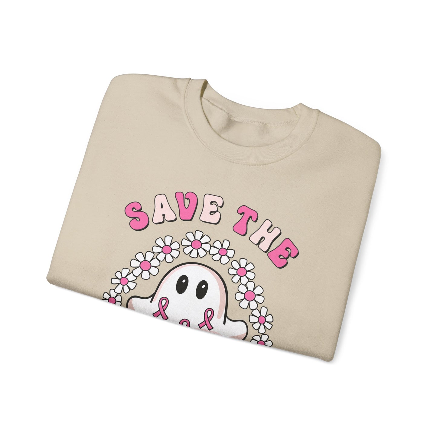 👻🎀 Save the Boobies Ghost Sweatshirt – Cute Breast Cancer Awareness Crewneck
