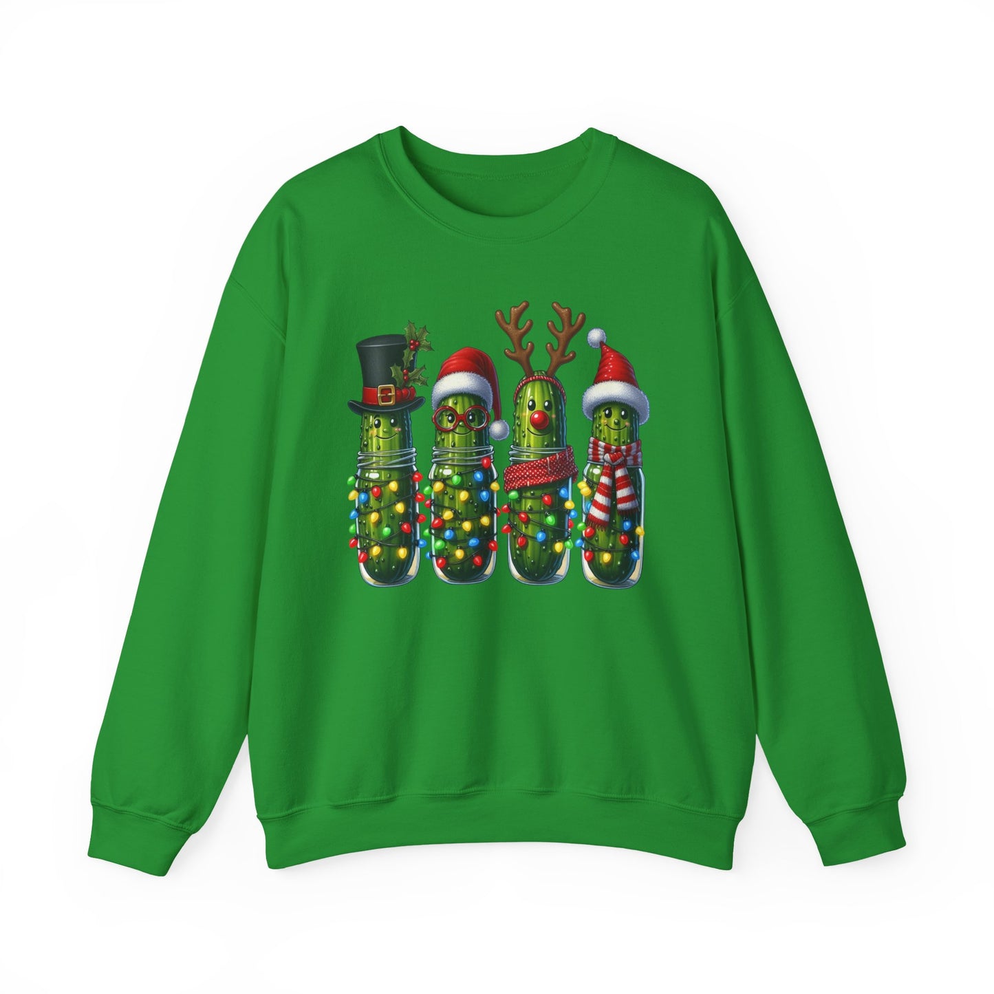 🥒✨ Merry Picklemas Crewneck – Festive Pickle Jars with Holiday Lights