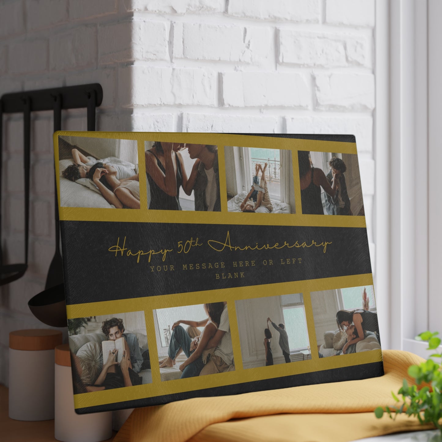 Happy 50th Anniversary or Birthday Photo Collage Glass Cutting Board – Personalized Milestone Keepsake
