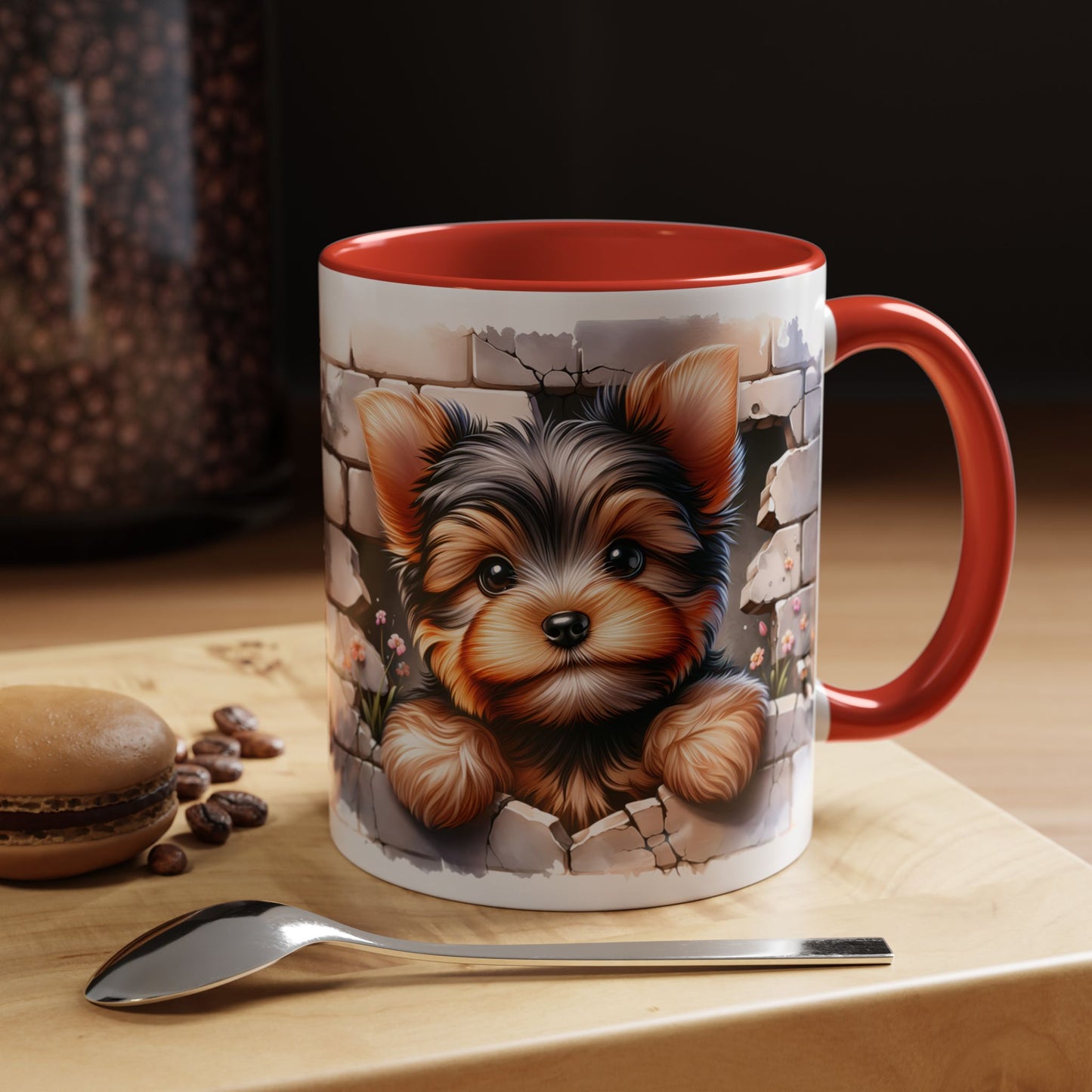 🎀🐶 Yorkie Puppy Accent Mug – Cute Peek-Through Dog Design for Animal Lovers ☕💖