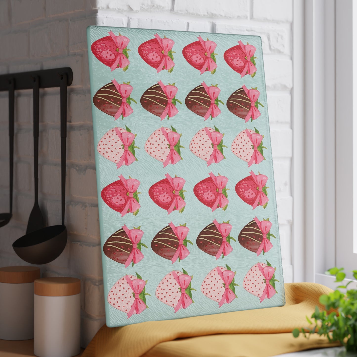 🍓 Chocolate-Covered Strawberry Bow Cutting Board – Sweet Elegance for Your Kitchen 🎀