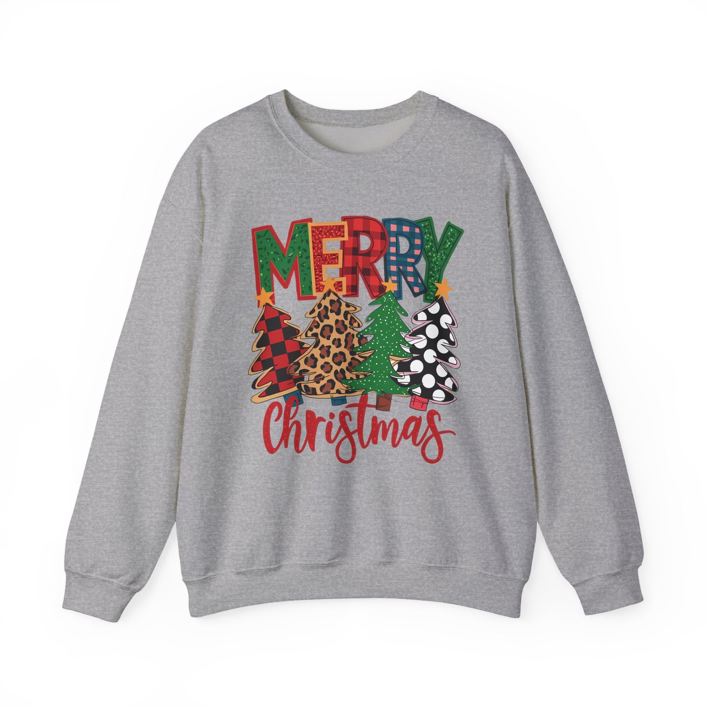 🎄✨ Merry Christmas Trees Sweatshirt – Bold Patterns & Festive Cheer