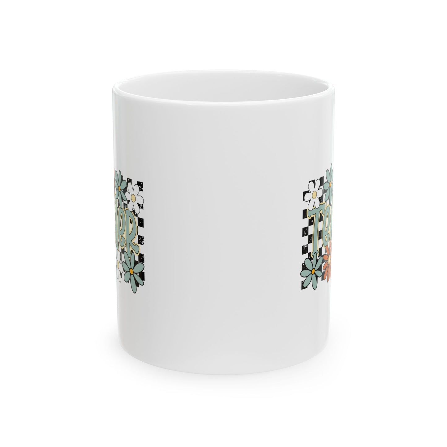 🍎🌼 Retro Teacher Floral Mug – A Groovy Sip for Everyday Educators 🌼🍎