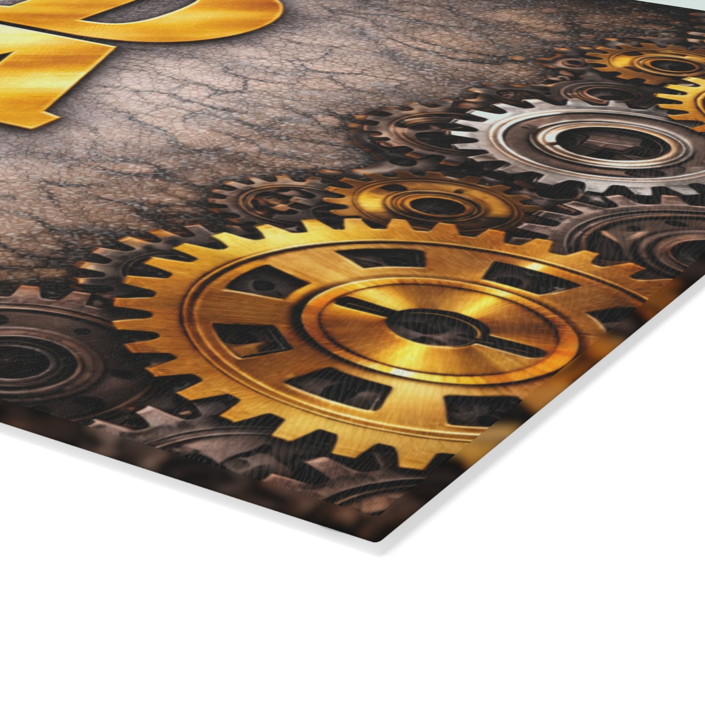 Best Dad Ever Glass Cutting Board – Industrial Gear Father Tribute Kitchen Art